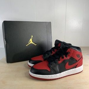 Nike Air Jordan 1 Mid Banned Black Red White 554724-074 GS Size 4Y